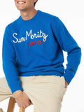 Maglia girocollo Heron blu con ricamo St. Moritz Après Ski