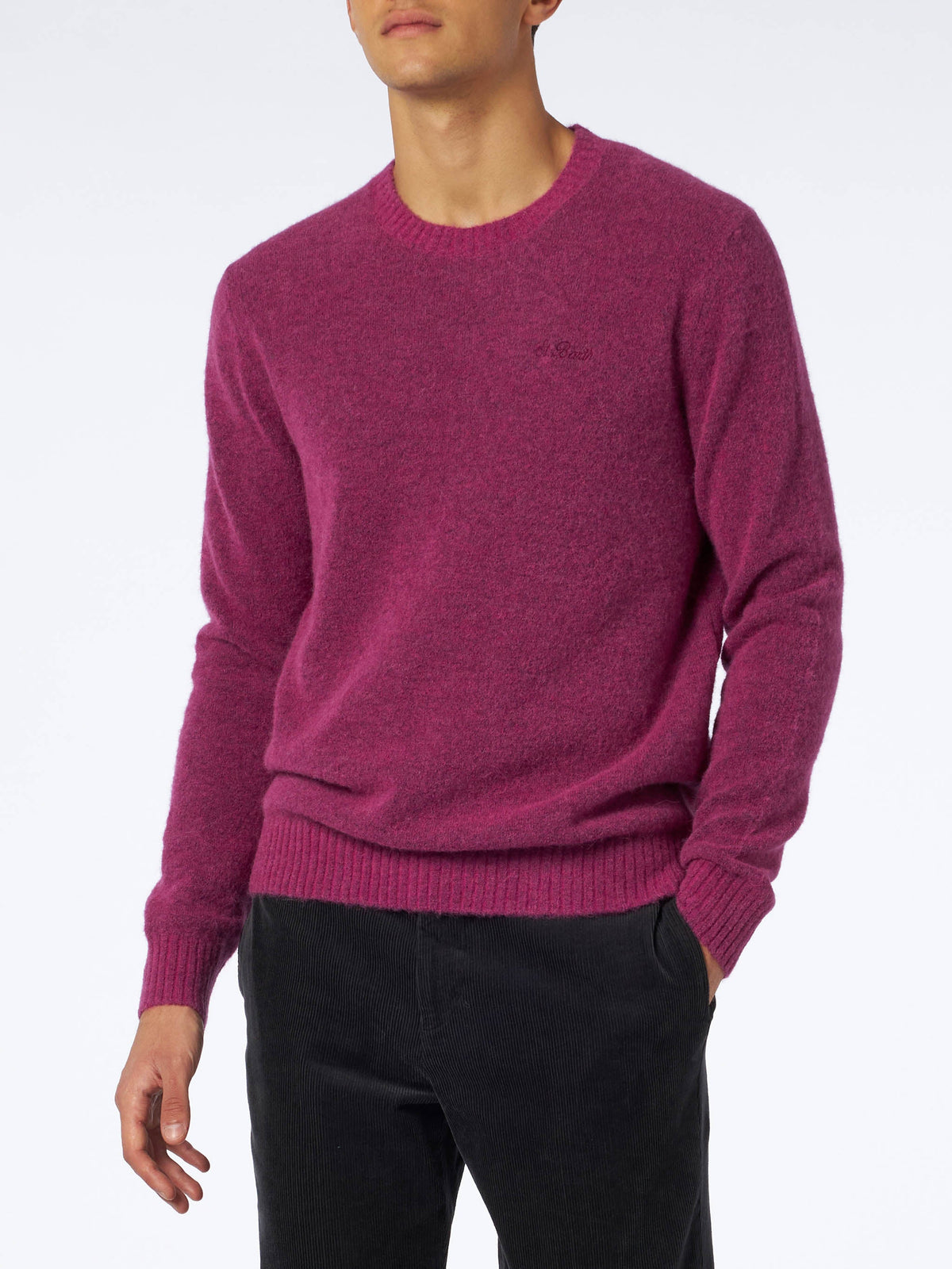 Maglia girocollo Heron fucsia con ricamo logo