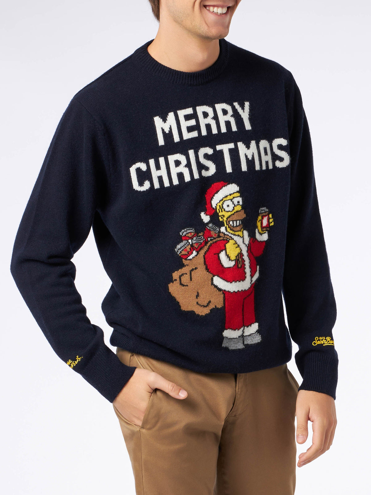 Maglia girocollo Heron blu navy con jacquard Homer Simpson | Special Edition