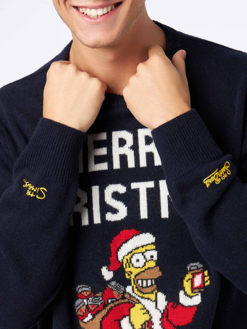 Maglia girocollo Heron blu navy con jacquard Homer Simpson | Special Edition