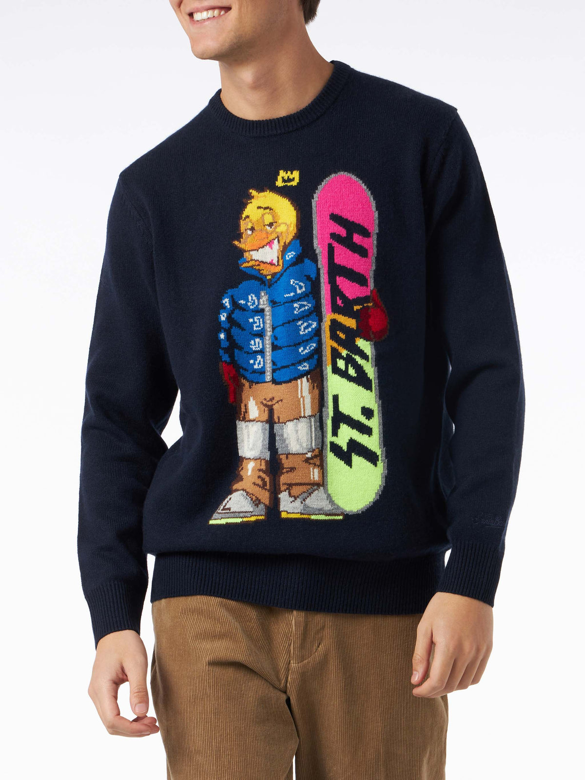 Maglia girocollo Heron verde con jacquard Crypto Ducky snowboard | Special Edition
