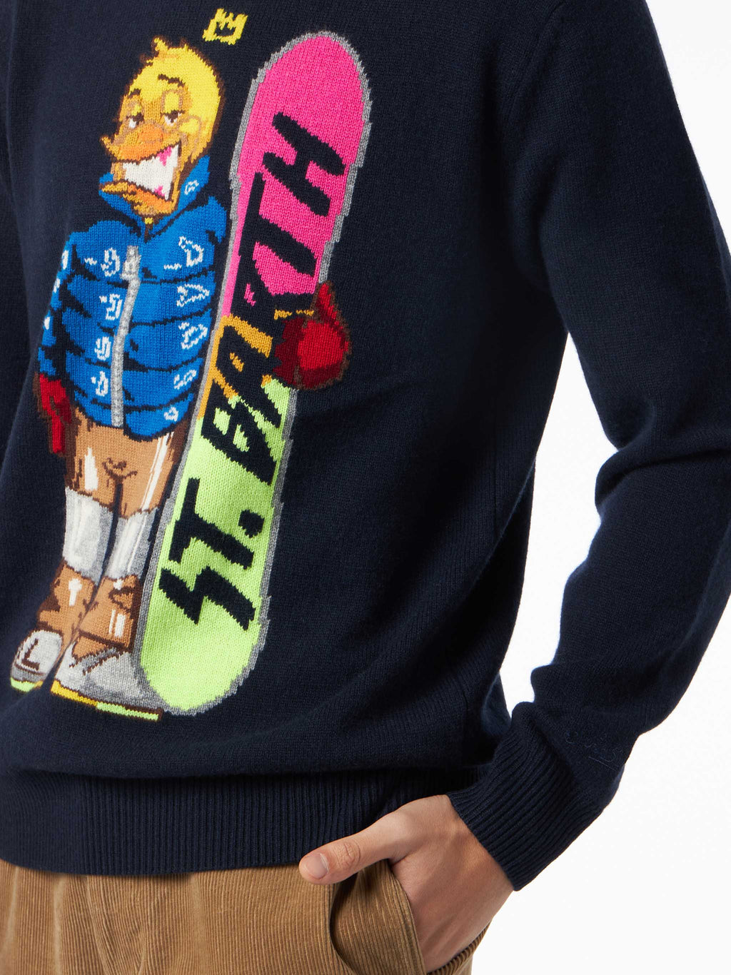 Maglia girocollo Heron verde con jacquard Crypto Ducky snowboard | Special Edition