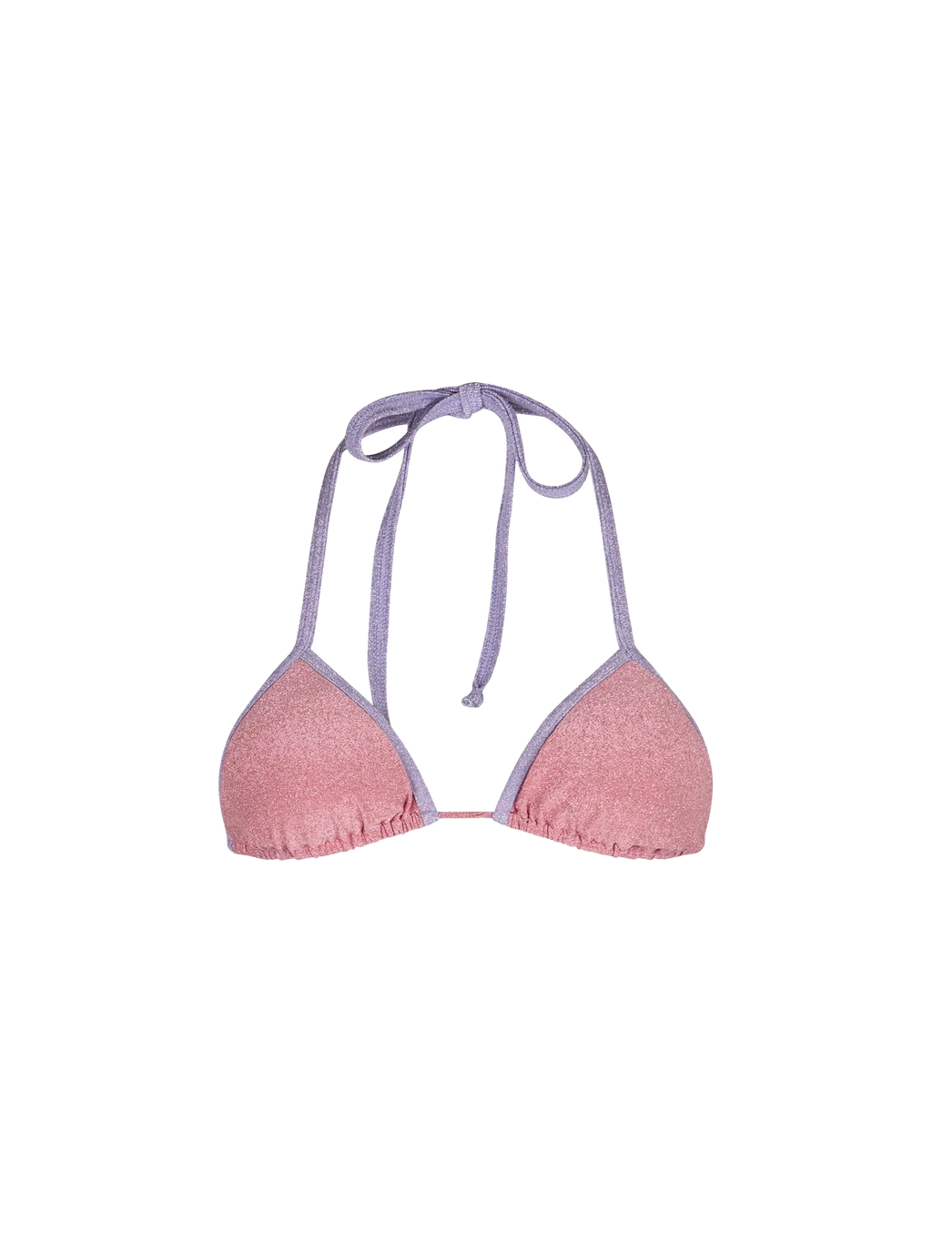 Top bikini a triangolo Leah rosa in lurex con profili a contrasto
