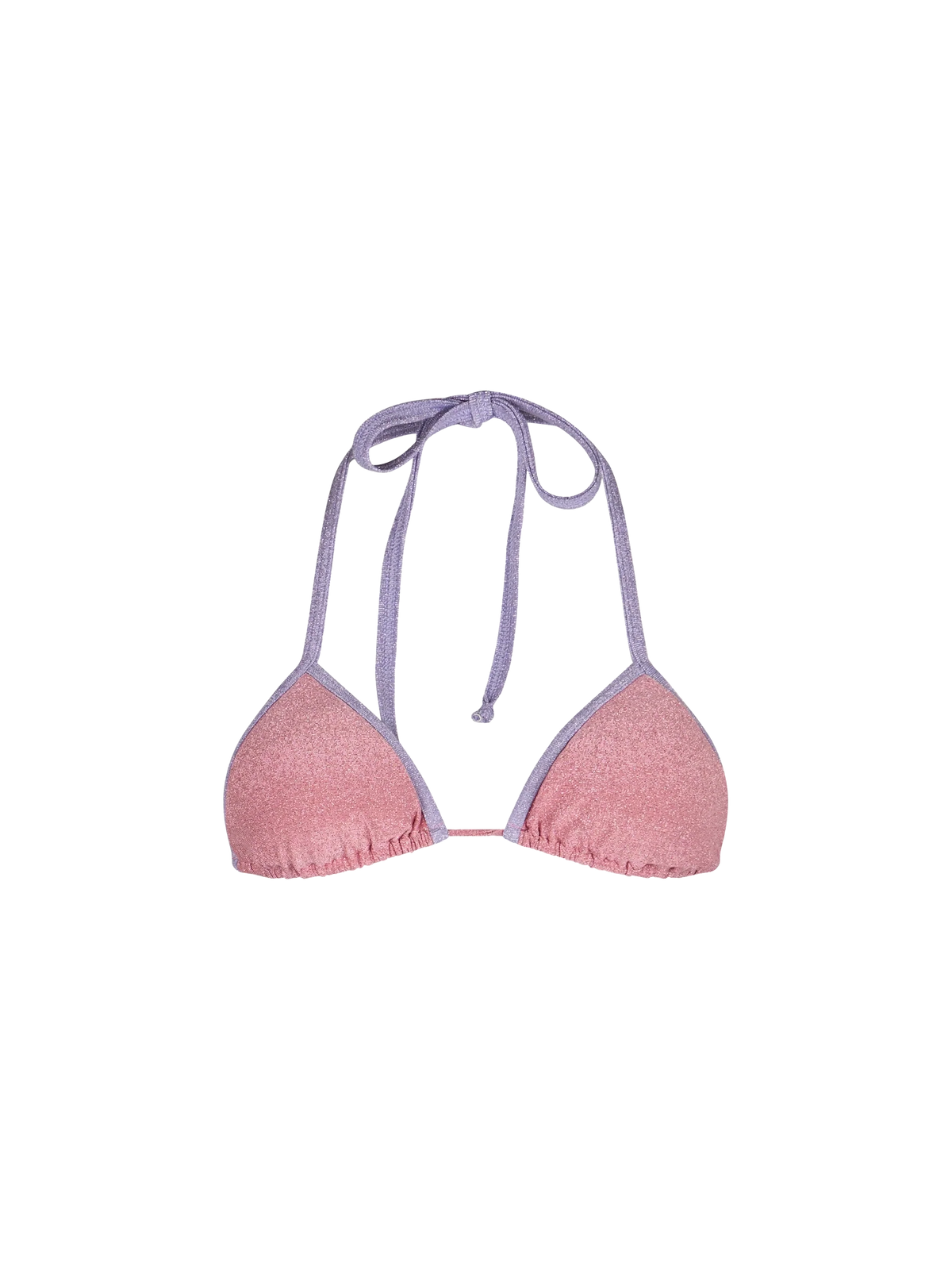 Top bikini a triangolo Leah rosa in lurex con profili a contrasto