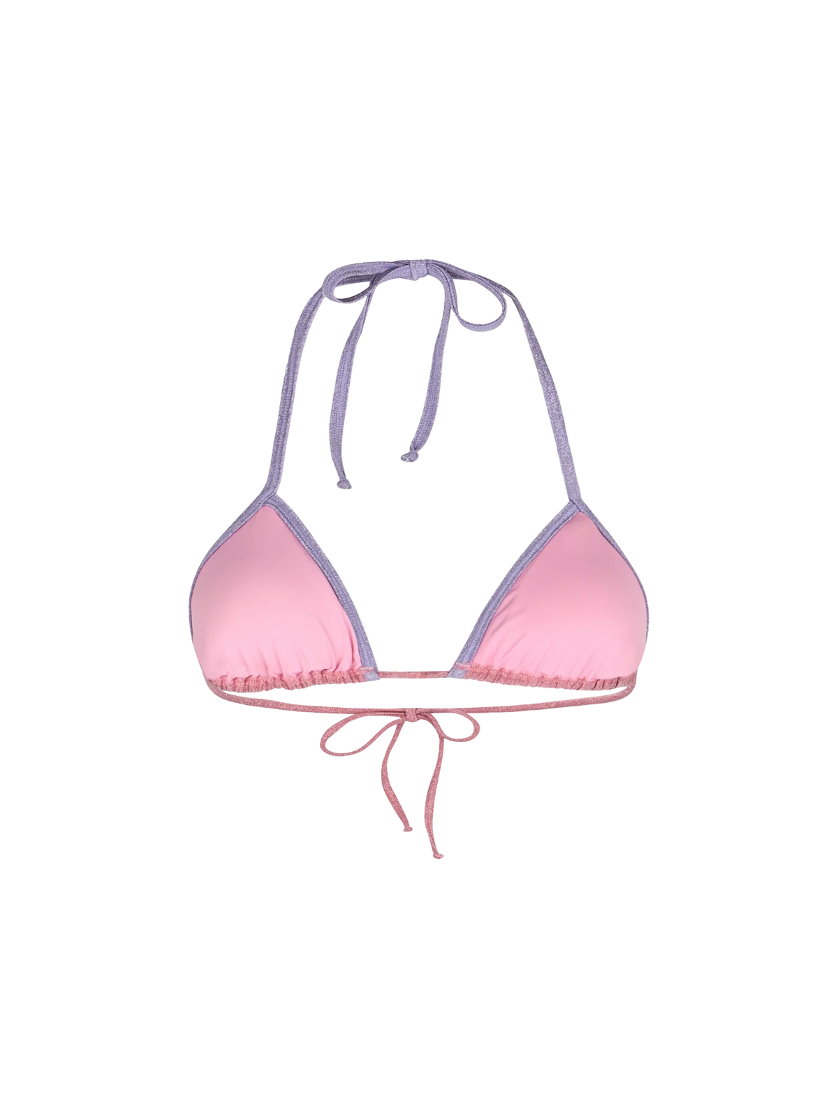 Top bikini a triangolo Leah rosa in lurex con profili a contrasto