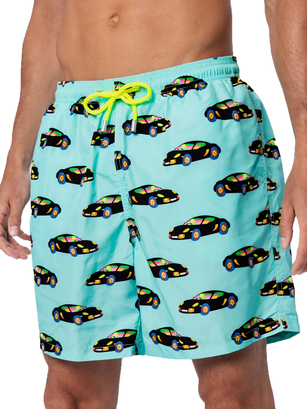 Costume mare Lighting con stampa auto su fondo verde acqua | Special Edition