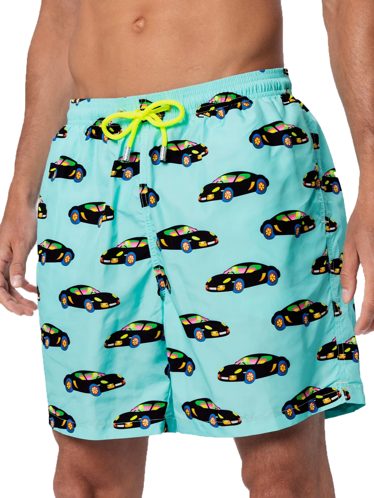 Costume mare Lighting con stampa auto su fondo verde acqua | Special Edition