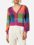 Cardigan corto Lyza Soft a quadri con maniche a sbuffo