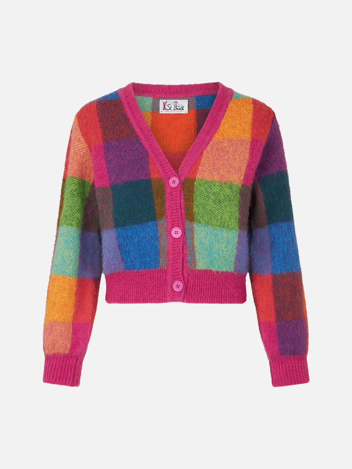Cardigan corto Lyza Soft a quadri con maniche a sbuffo