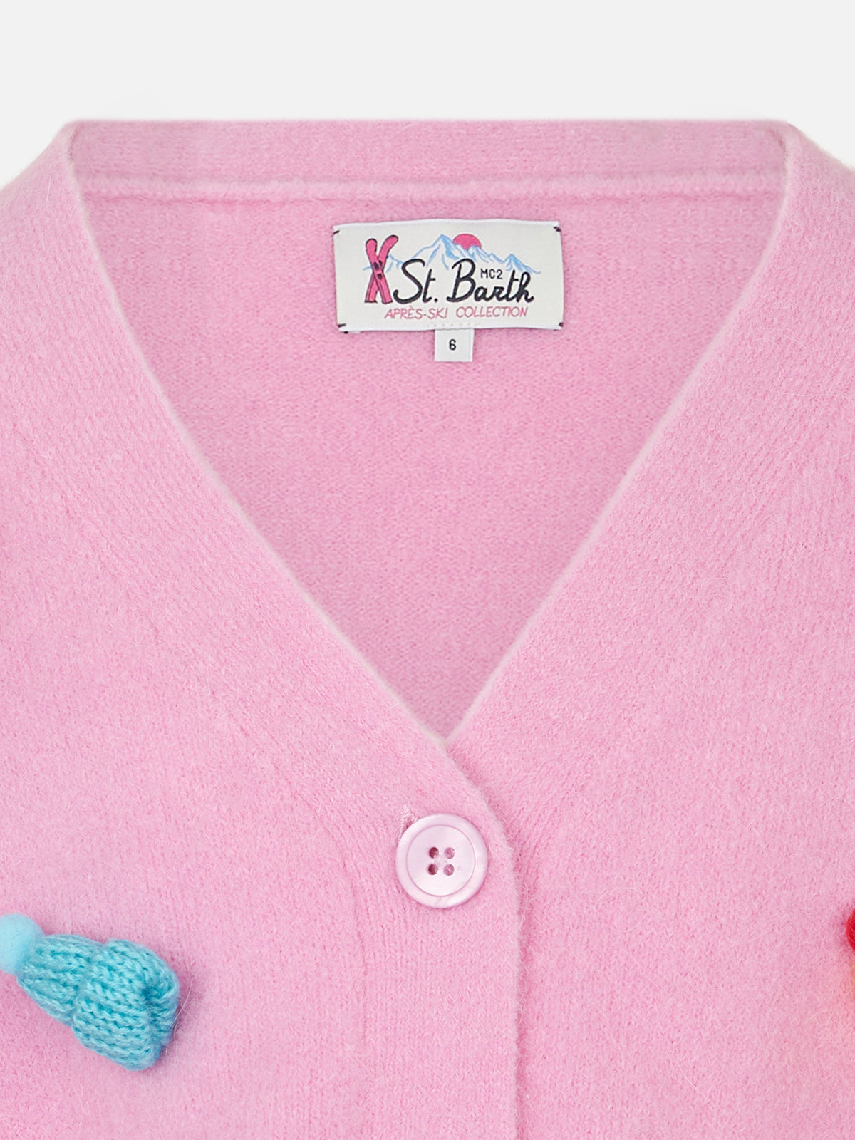 Cardigan corto Lyza Soft Jr rosa con cuori in crochet