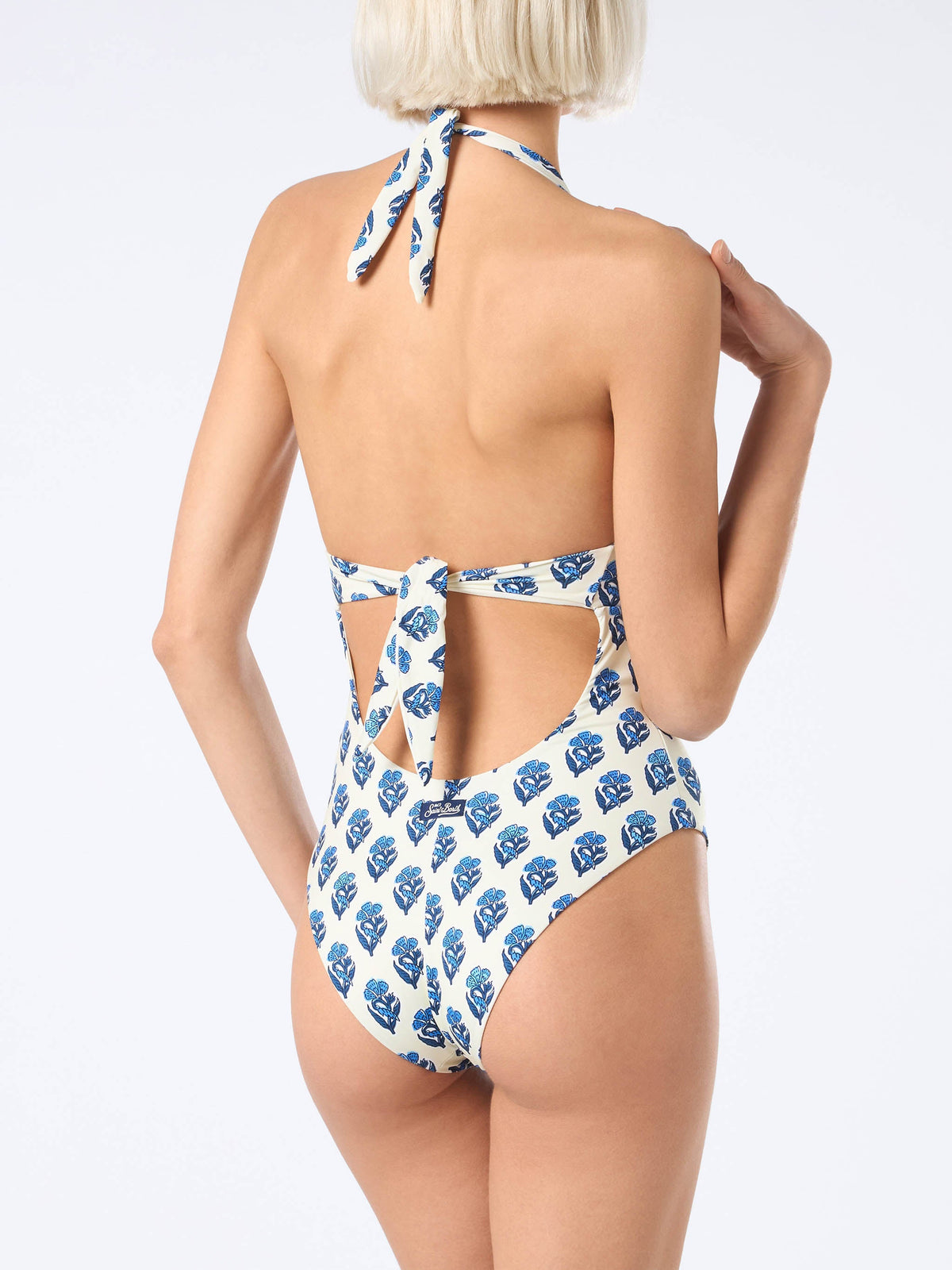 Costume intero Marylin bianco panna con stampa floreale Jaipur