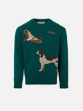 Maglione Douglas verde donegal con jacquard cane country e ricamo St. Barth Country Club