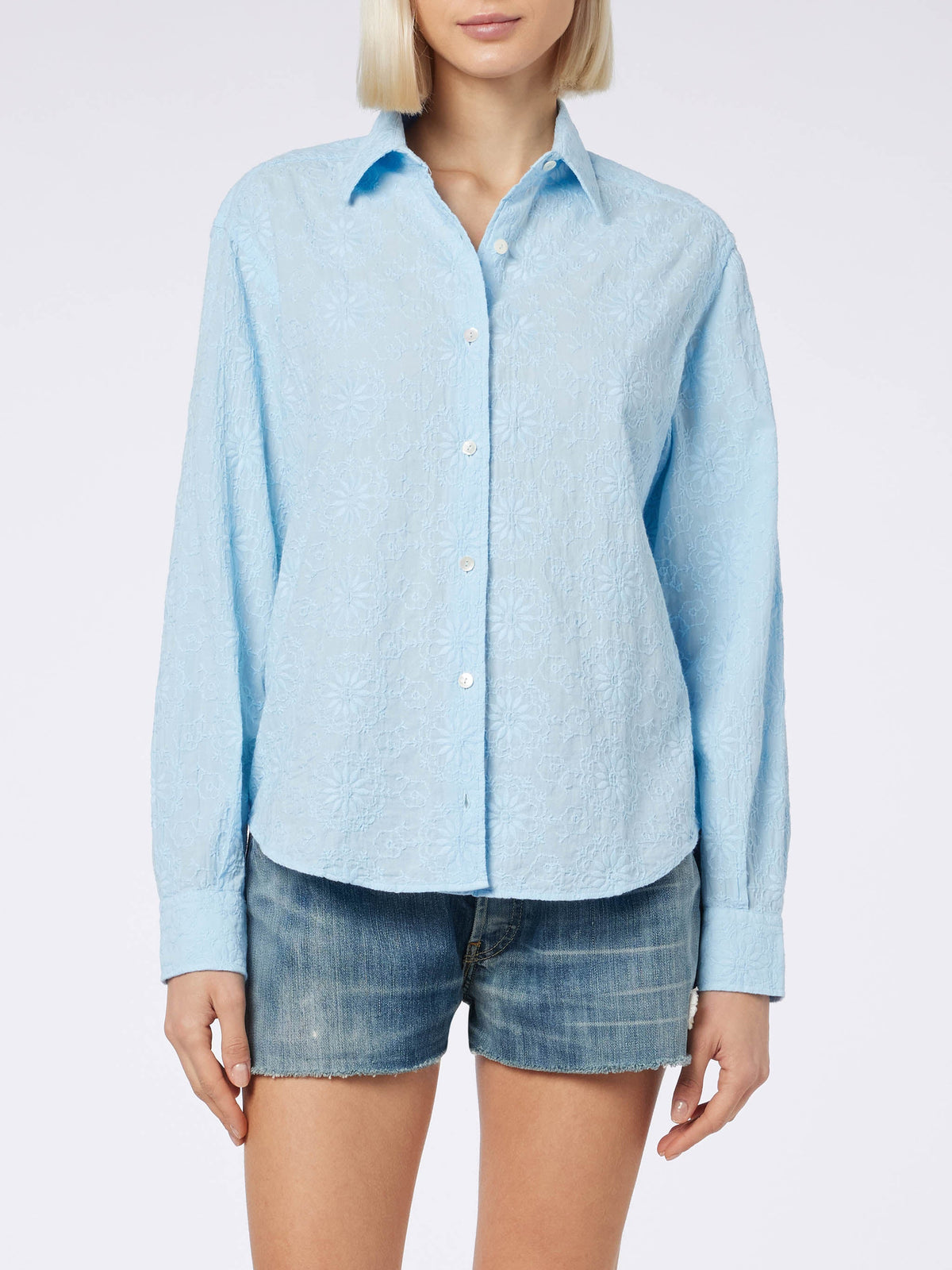 Camicia Meredith azzurra in lino con ricamo sangallo product image 1
