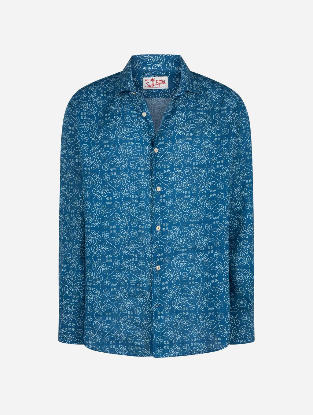 Camicia Pamplona blu navy in lino con motivo sashiko product image 4