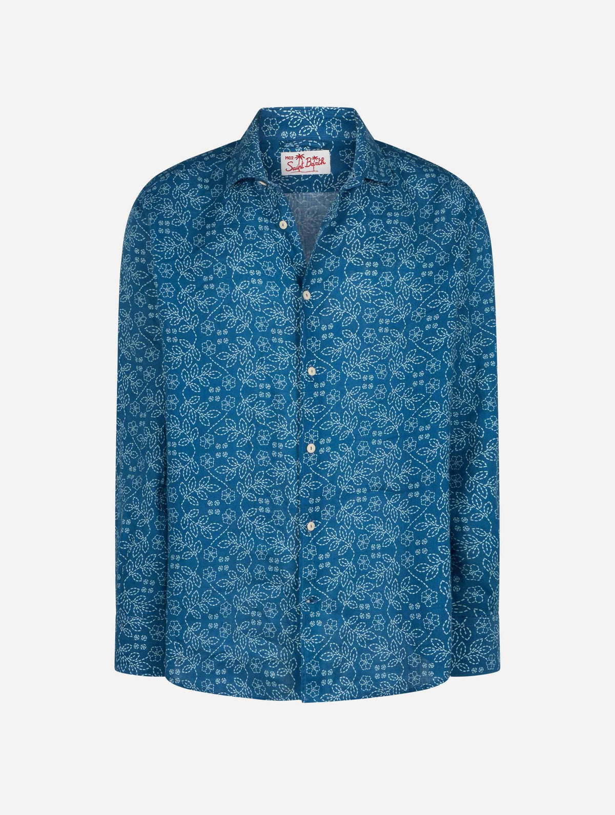 Camicia Pamplona blu navy in lino con motivo sashiko product image 4