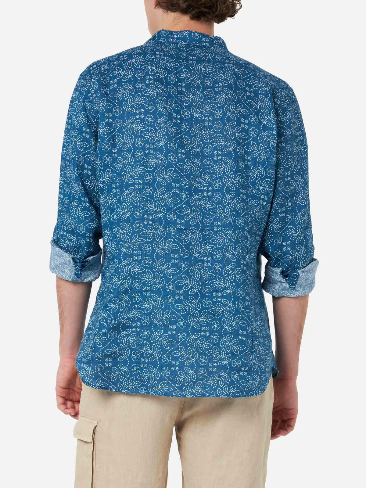 Camicia Pamplona blu navy in lino con motivo sashiko product image 2