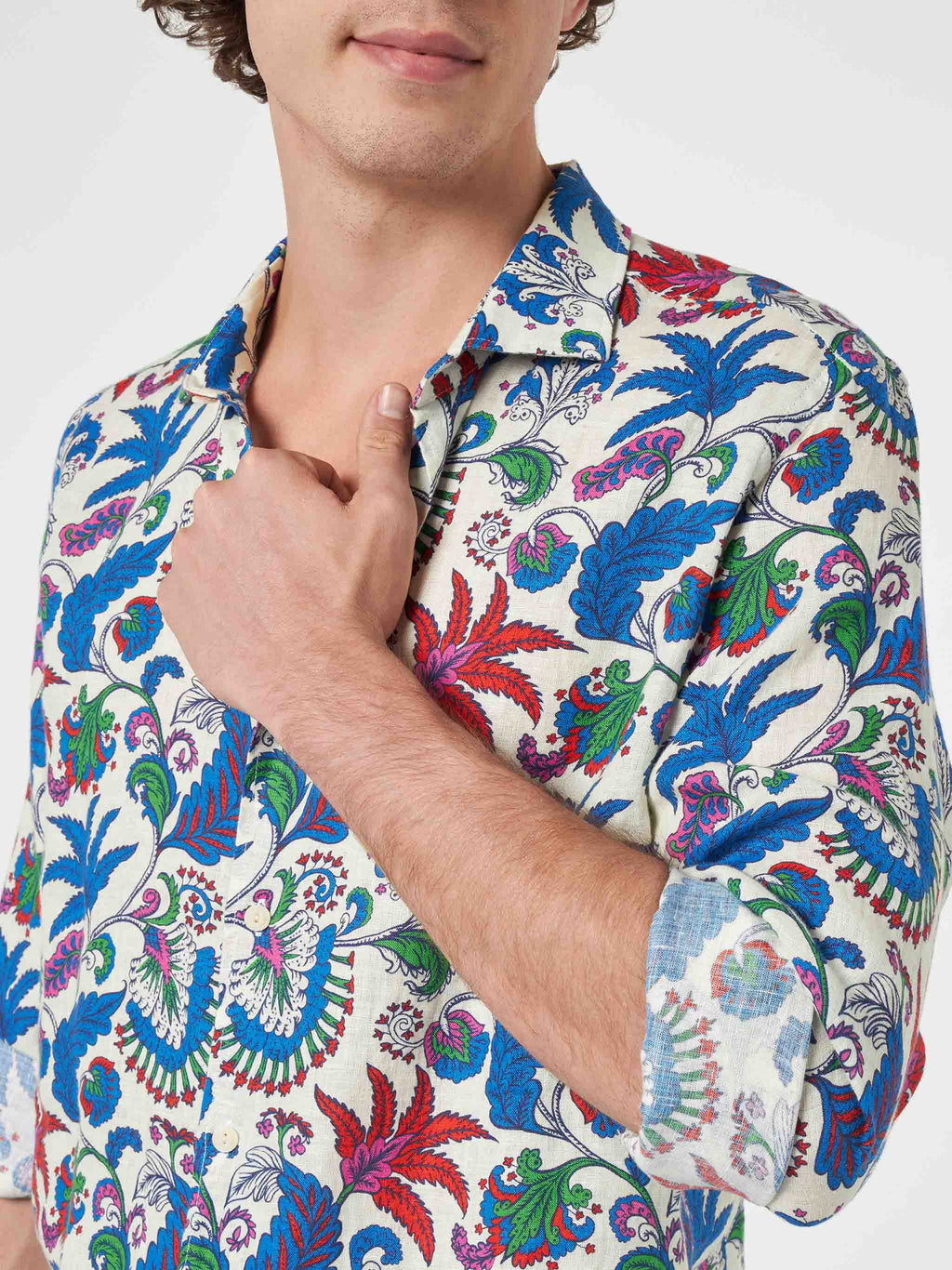 Camicia Pamplona bianco panna in lino con stampa floreale product image 3