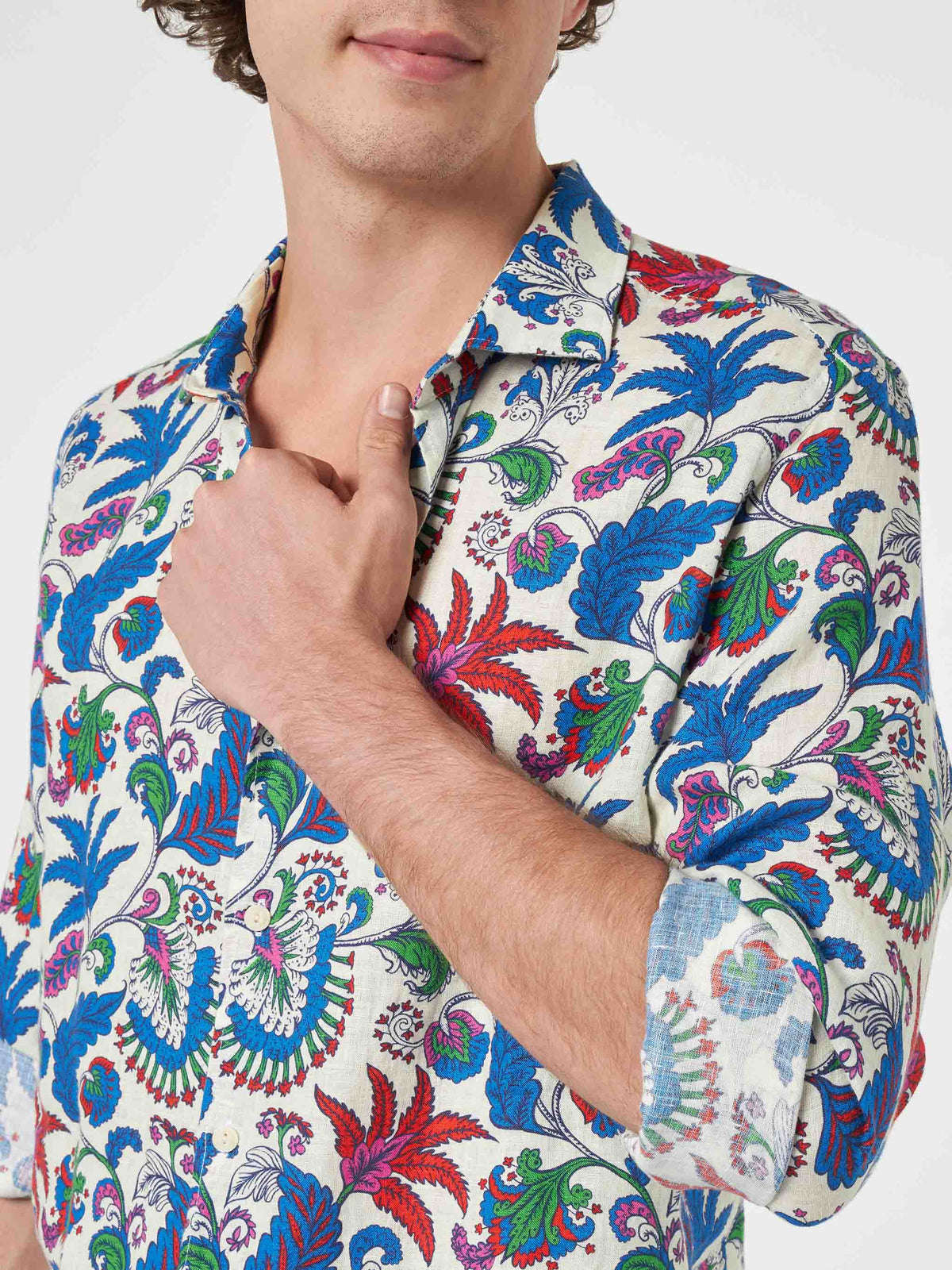Camicia Pamplona bianco panna in lino con stampa floreale product image 3