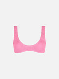 Top bikini bralette Pamy rosa in tessuto crinkle