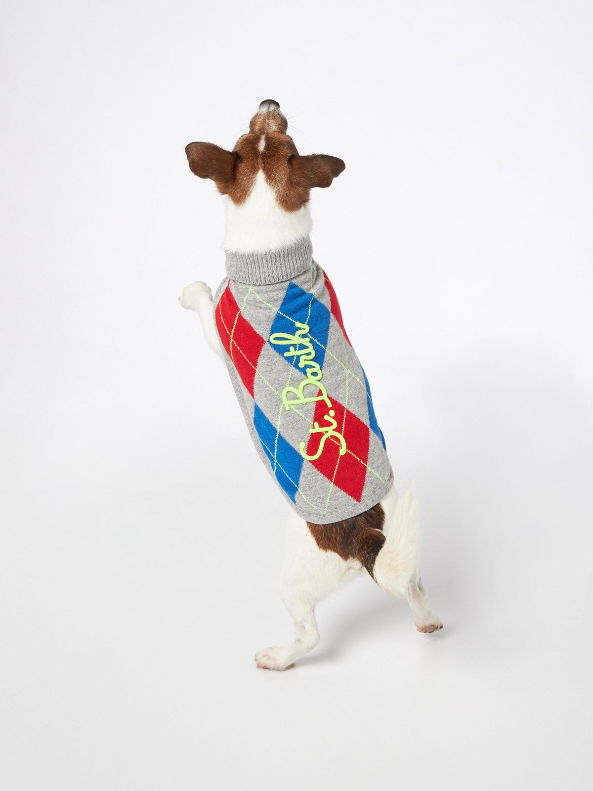 Maglione per cani Pulldoger grigio chiaro melange con motivo argyle
