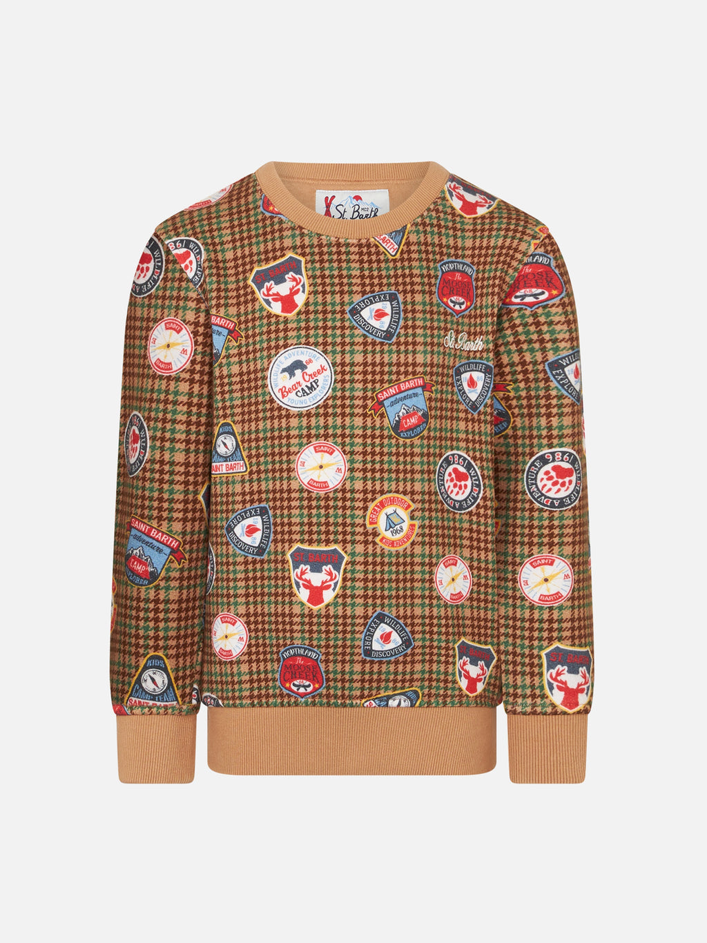Felpa girocollo Perth con stampa pied de poule e patch