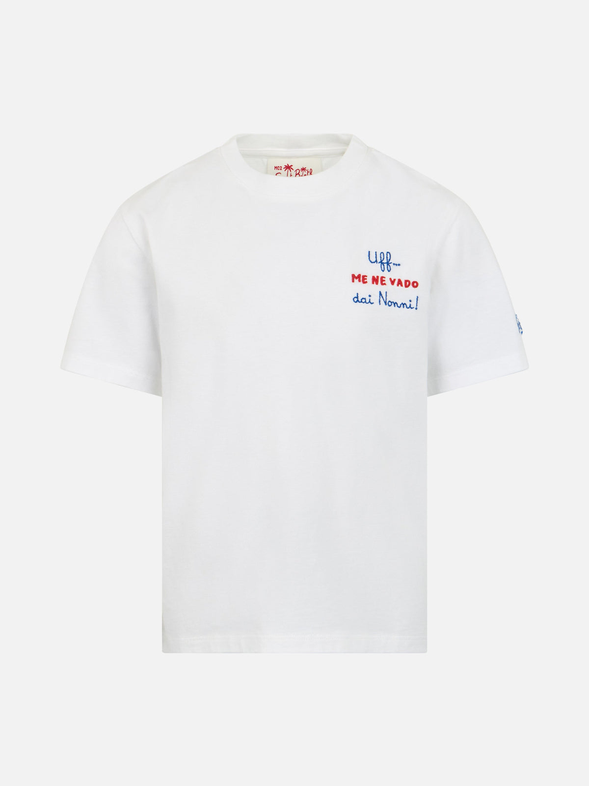 T-shirt Portofino Jr bianca con ricamo Me ne vado dai nonni product image 1