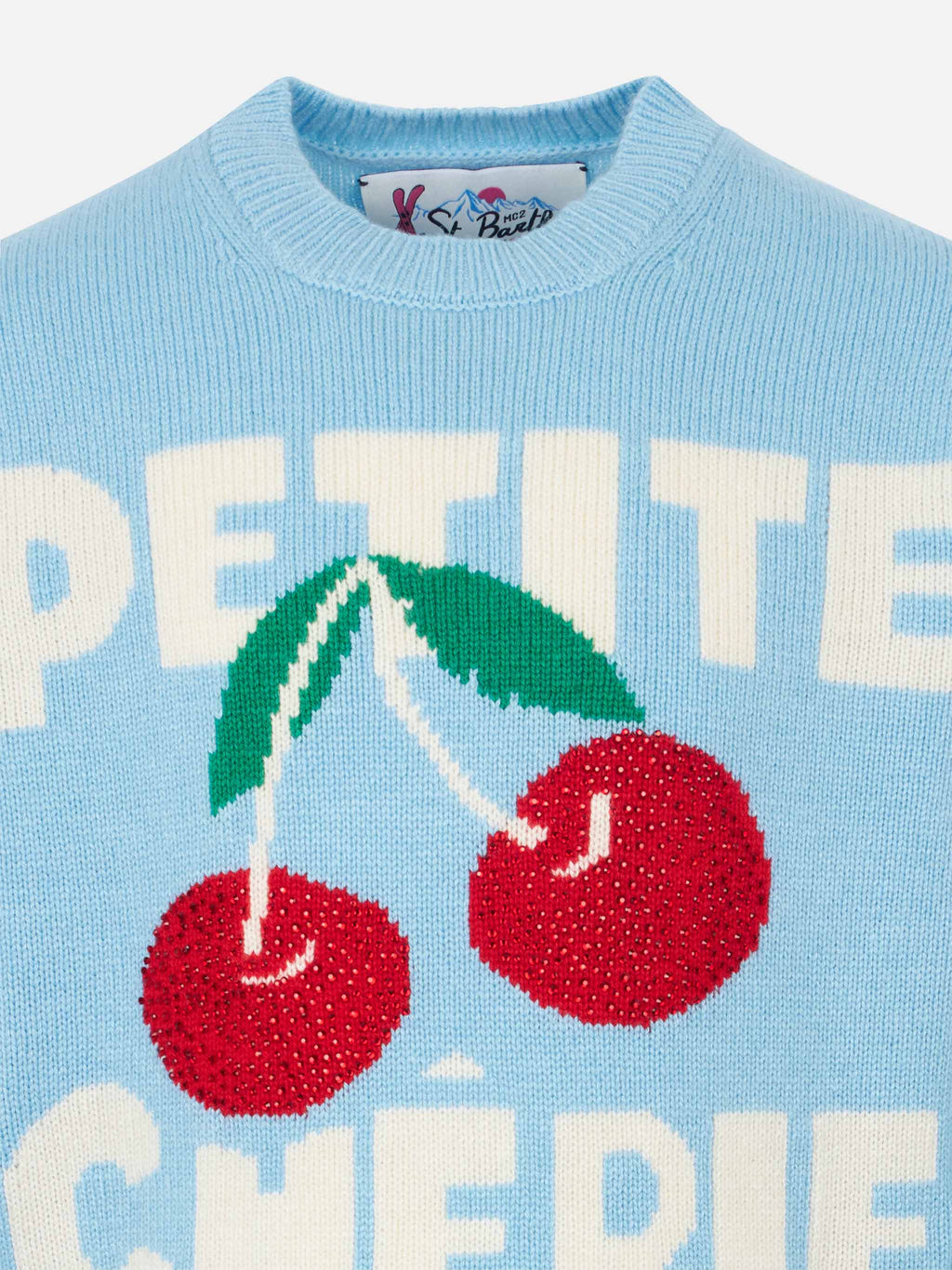 Maglia Princess azzurra con stampa ciliegie in strass