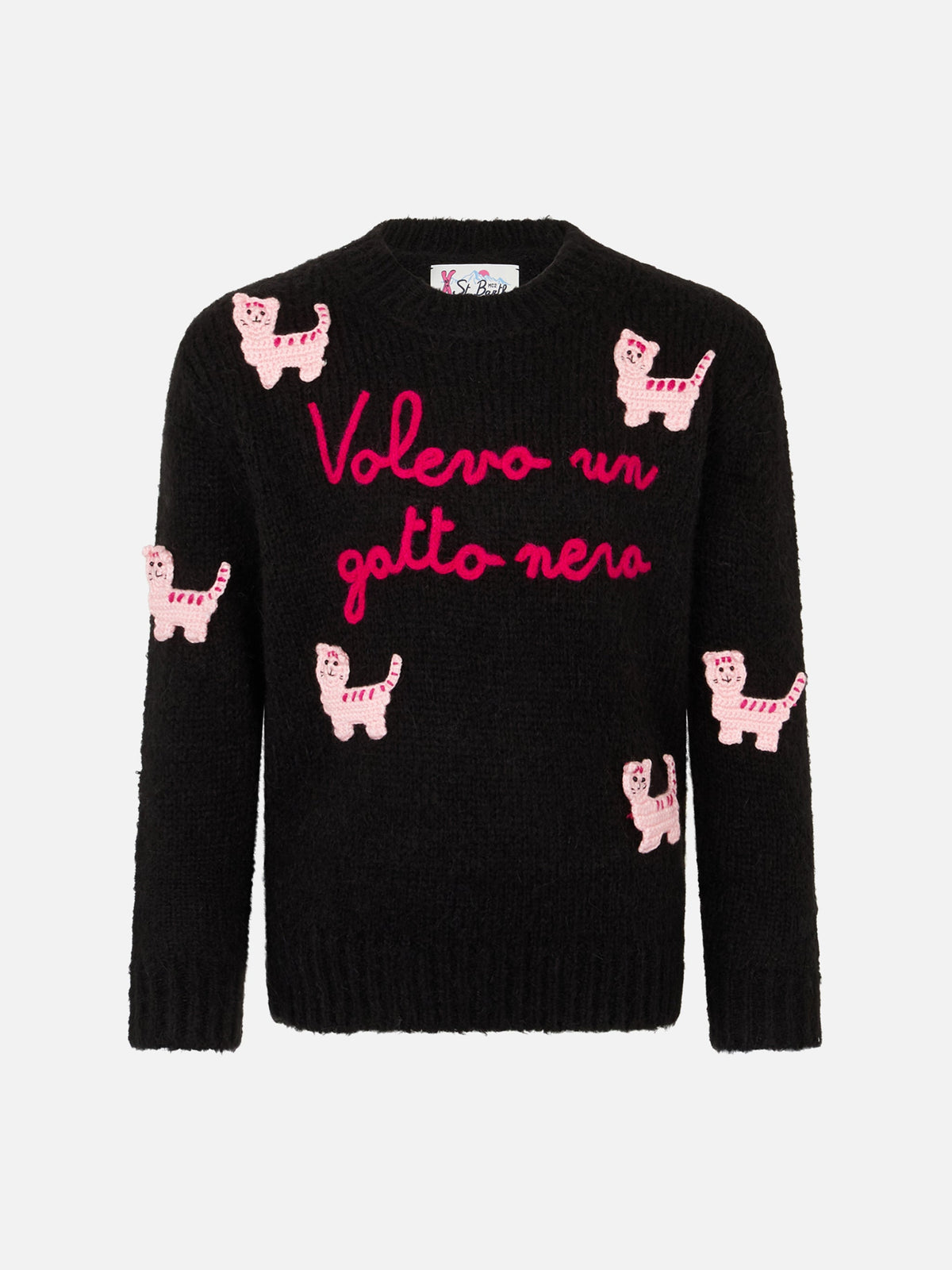 Maglia girocollo Princess Soft nera con ricamo Volevo un Gatto Nero