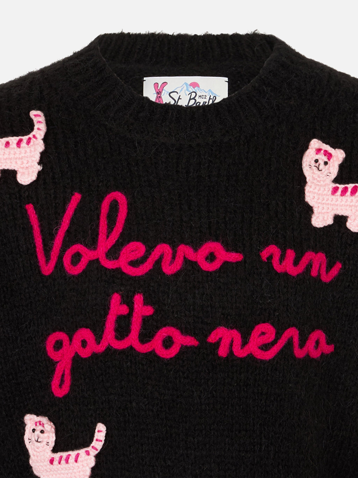 Maglia girocollo Princess Soft nera con ricamo Volevo un Gatto Nero