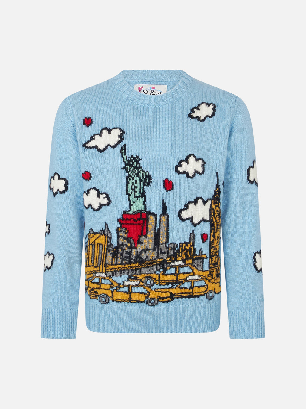 Maglia Princess azzurra con ricamo cartolina New York