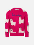 Maglia girocollo Princess Soft fucsia con ricamo L'Amour