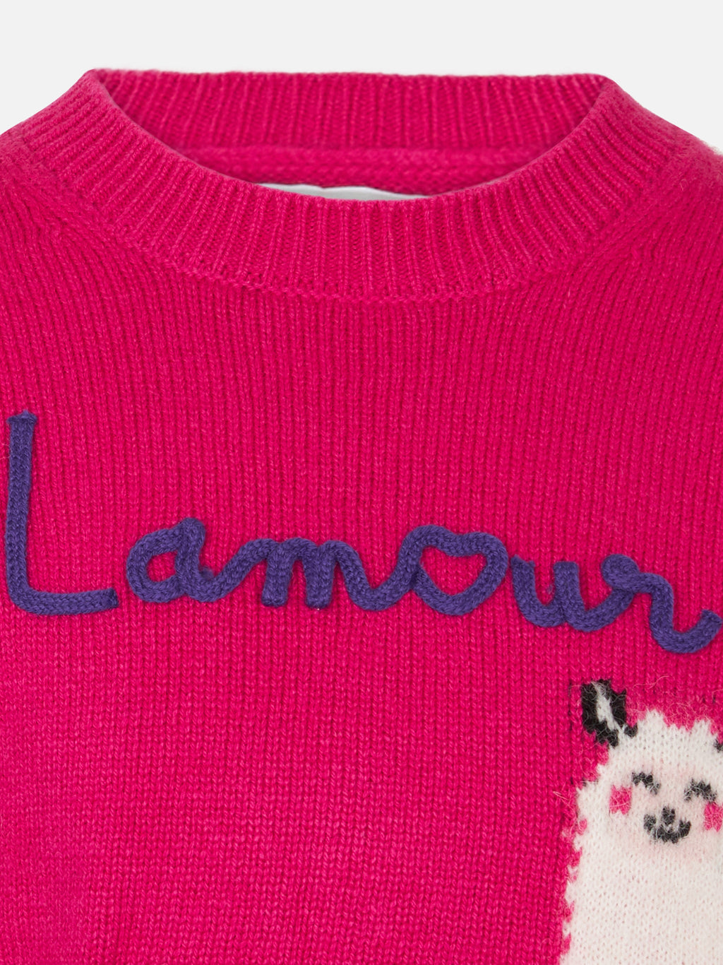 Maglia girocollo Princess Soft fucsia con ricamo L'Amour