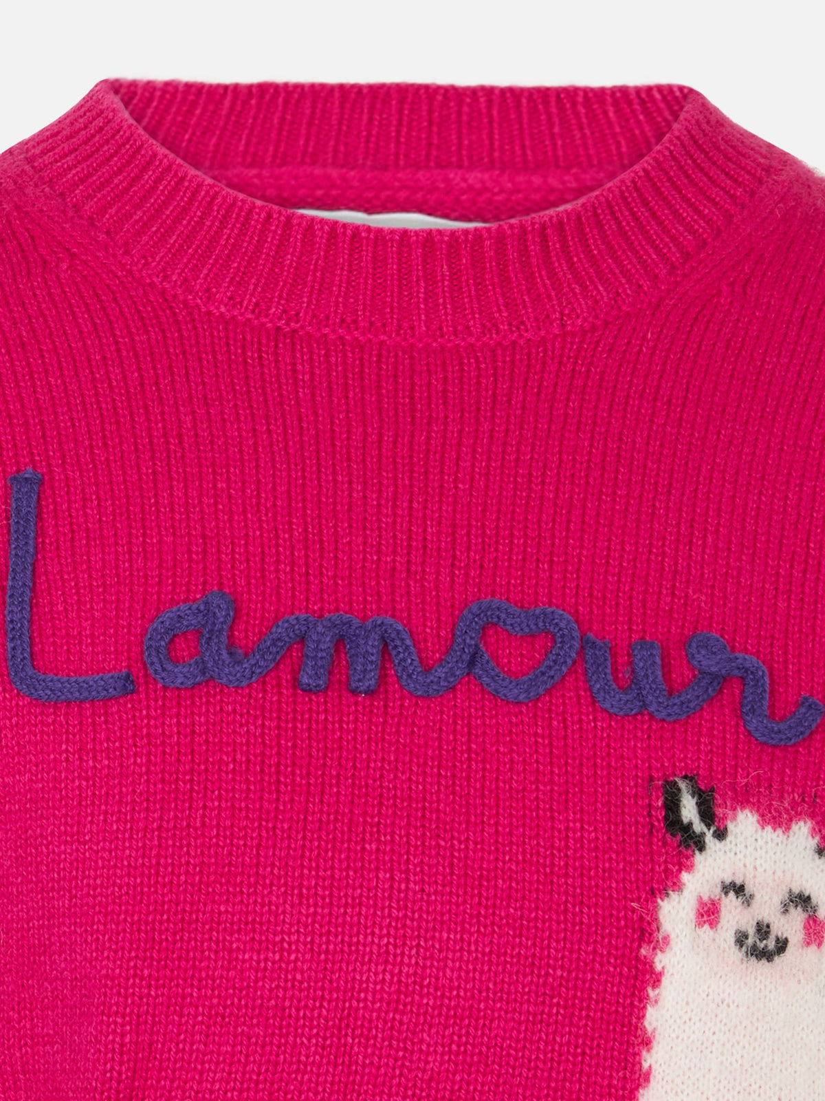 Maglia girocollo Princess Soft fucsia con ricamo L'Amour