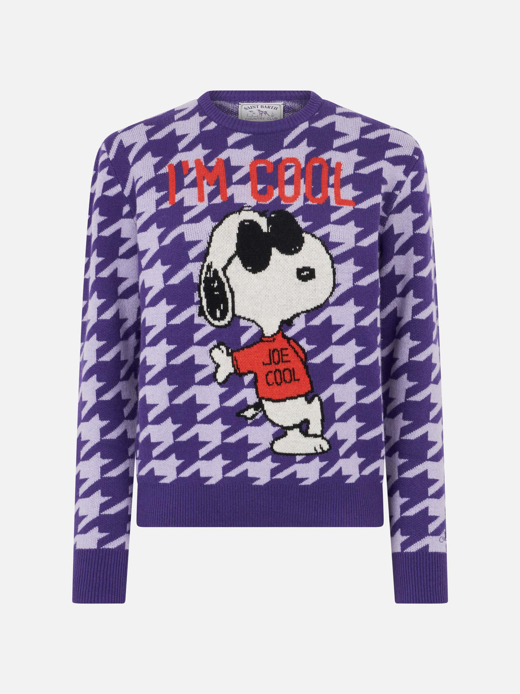 Maglia girocollo New Queen viola con jacquard Snoopy | Special Edition