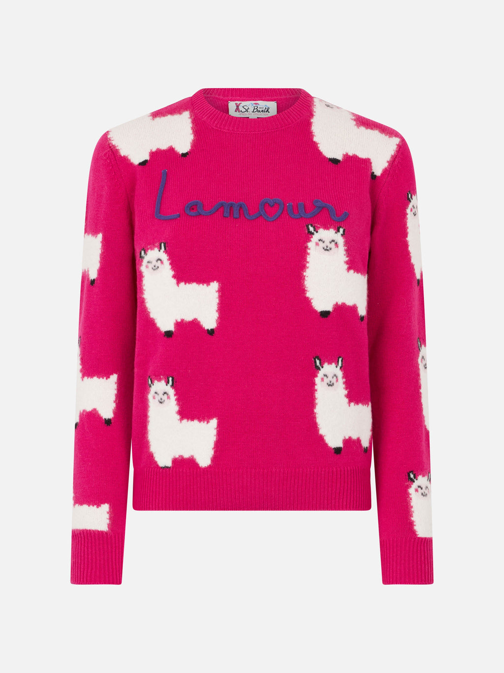Maglia girocollo New Queen fucsia con ricamo L'Amour