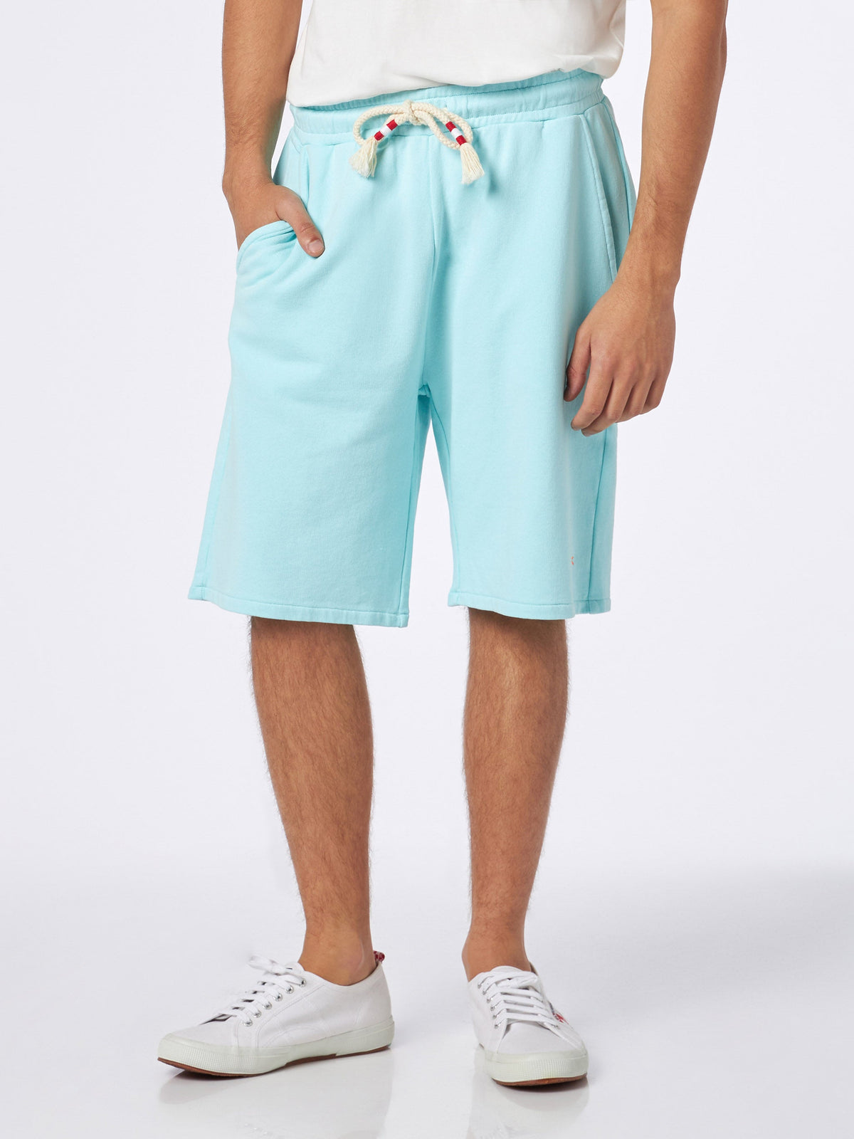 Bermuda Randle verde acqua in cotone con ricamo palma