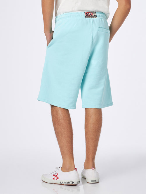 Bermuda Randle verde acqua in cotone con ricamo palma