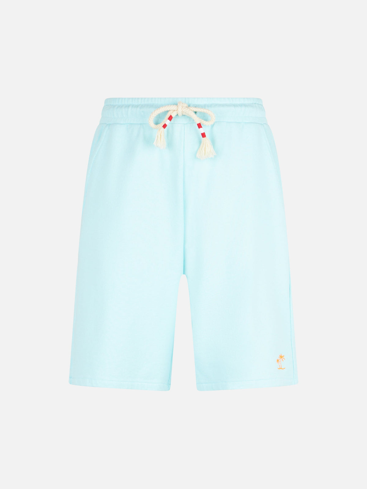 Bermuda Randle verde acqua in cotone con ricamo palma