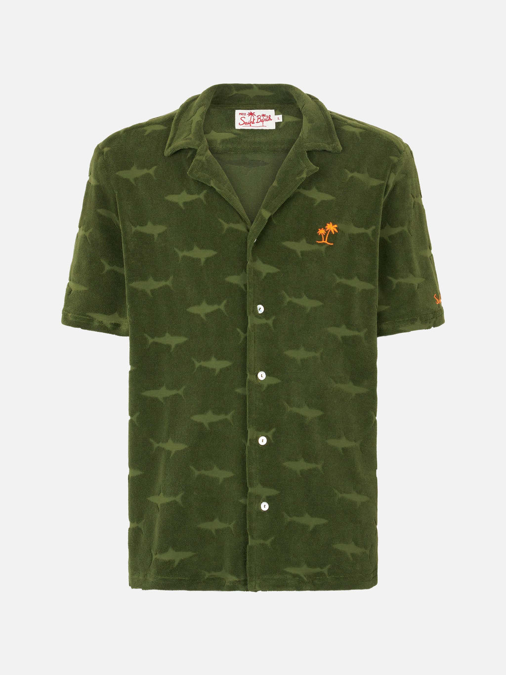 Camicia Riviera verde militare in spugna con motivo squali product image 4