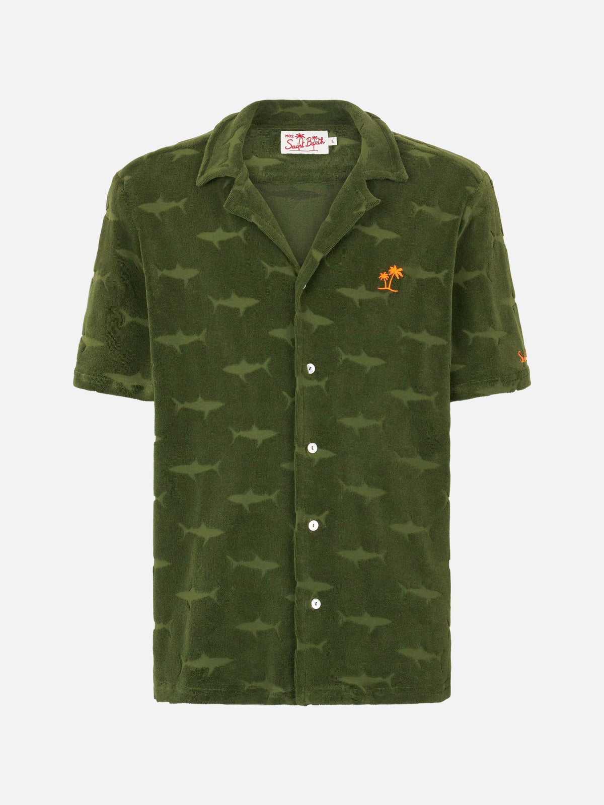 Camicia Riviera verde militare in spugna con motivo squali product image 4