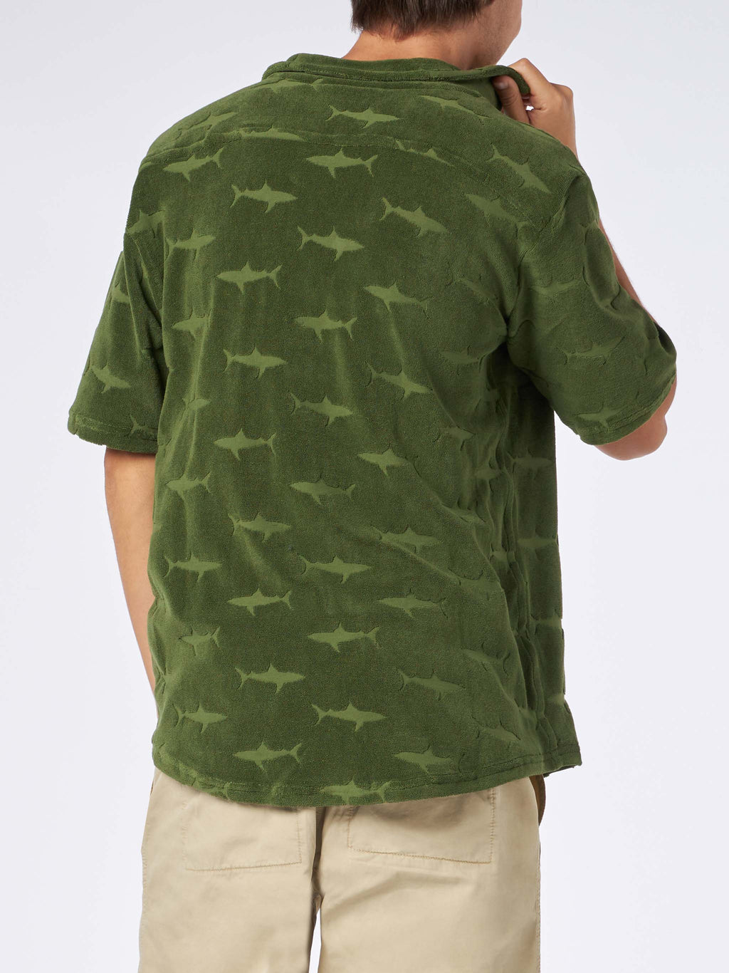 Camicia Riviera verde militare in spugna con motivo squali product image 2