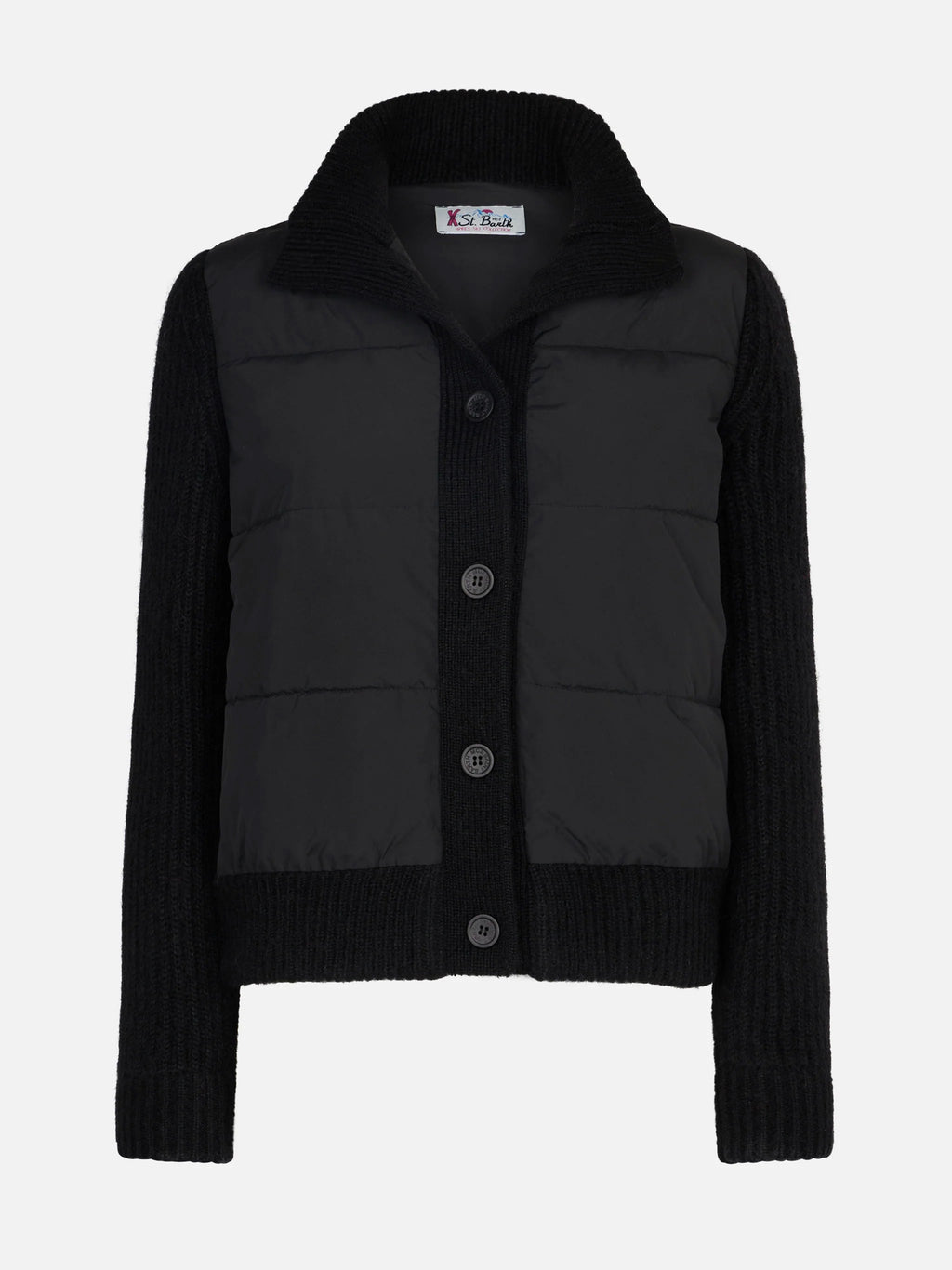 Giacca ibrida Rosental nera con maniche in maglia e ricamo logo