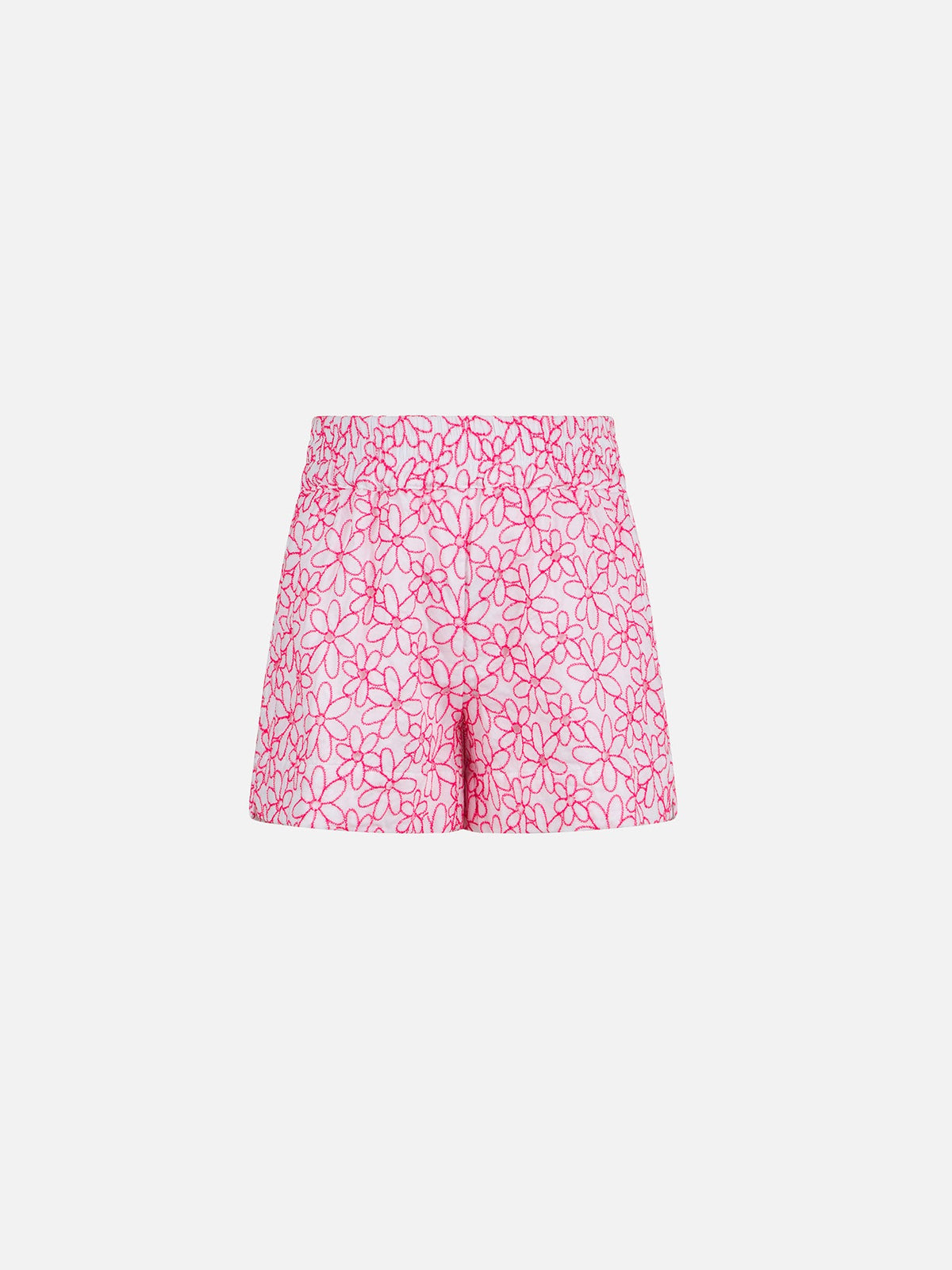 Shorts Lierre Jr bianchi con ricamo margherite rosa product image 1