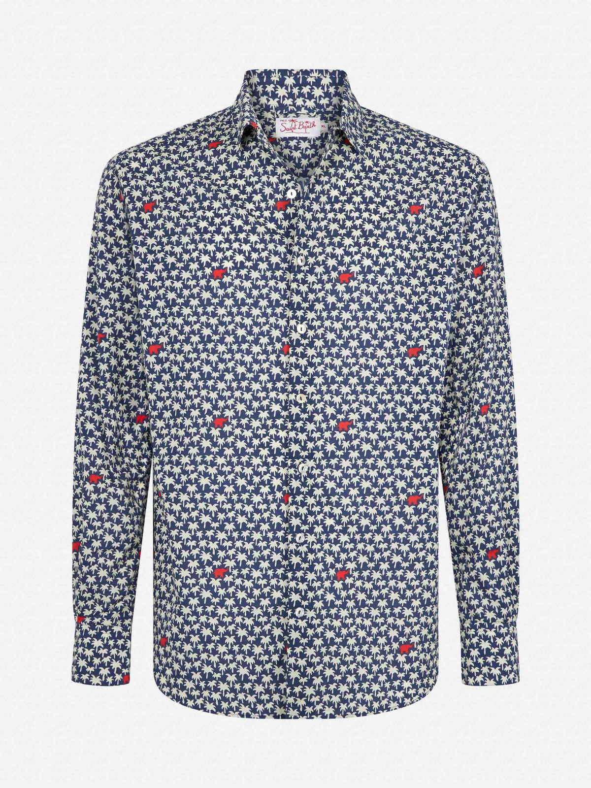 Camicia Sikelia blu navy in mussola con stampa palme product image 4