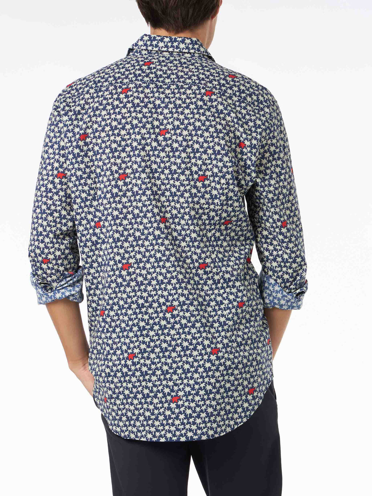 Camicia Sikelia blu navy in mussola con stampa palme product image 2