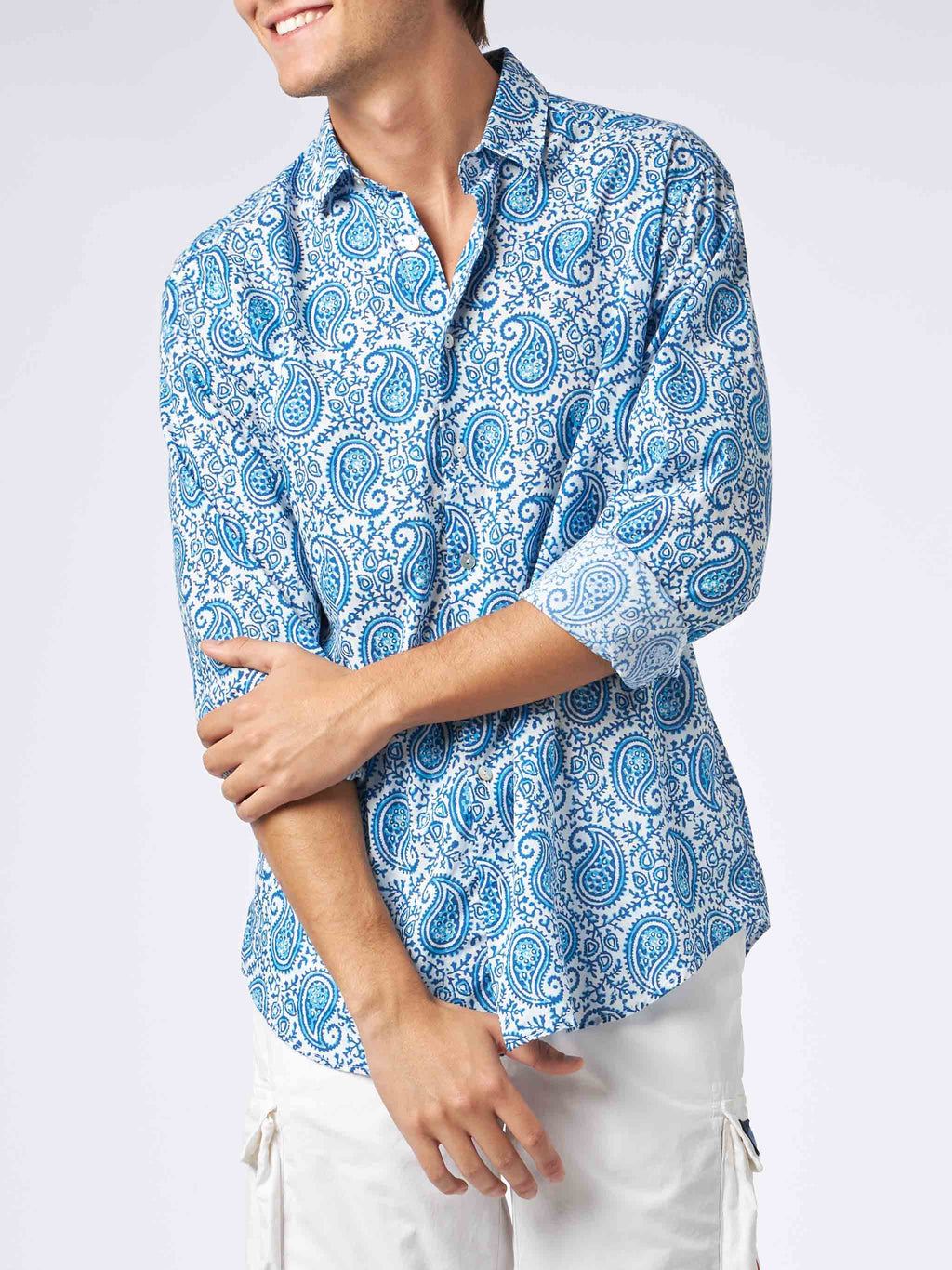 Camicia Sikelia bianca in mussola con stampa paisley product image 1
