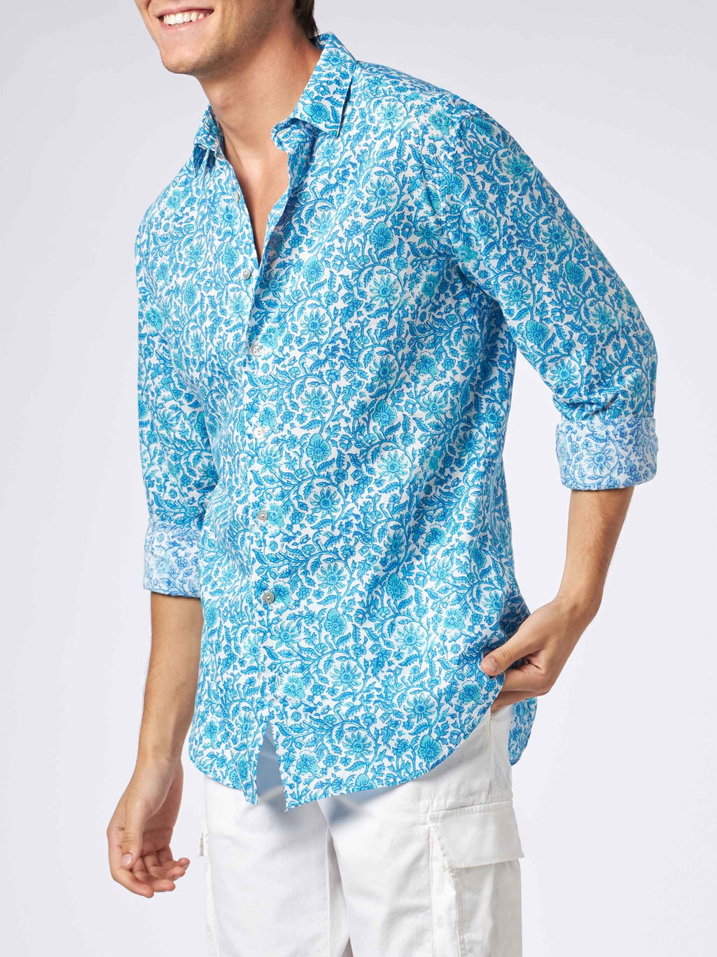 Camicia Sikelia bianca in mussola con motivo floreale product image 1