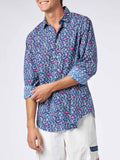 Camicia Sikelia blu navy in mussola con stampa pesci e product image 1