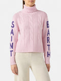 Maglia dolcevita Adler rosa a trecce con jacquard logo
