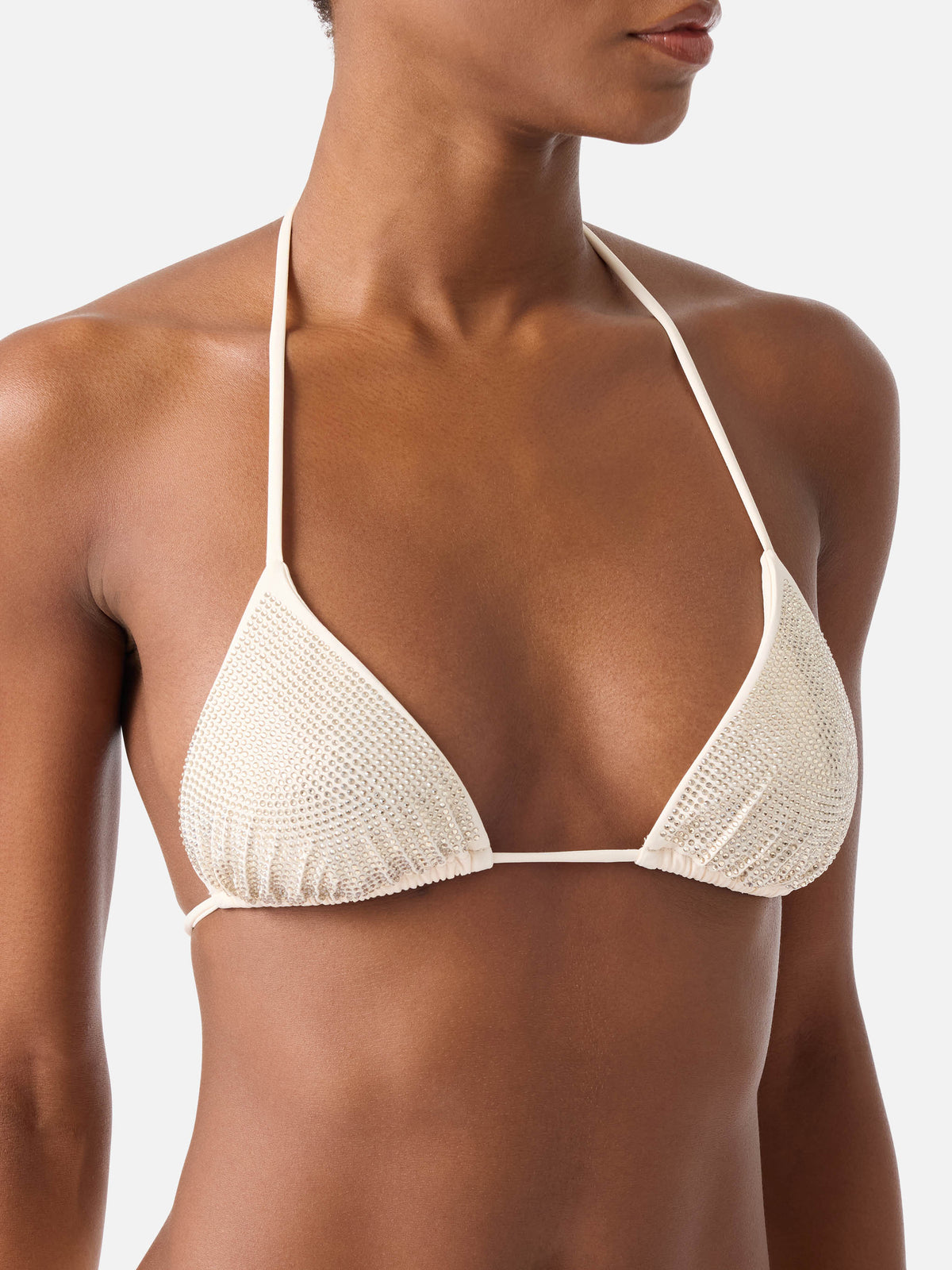 Top bikini a triangolo Annabelle nude con strass